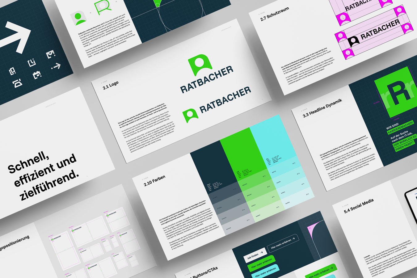 Corporate Design Manual für Ratbacher: Logo, Farbwelt, Typografie und Anwendungsbeispiele im Rebranding-Prozess