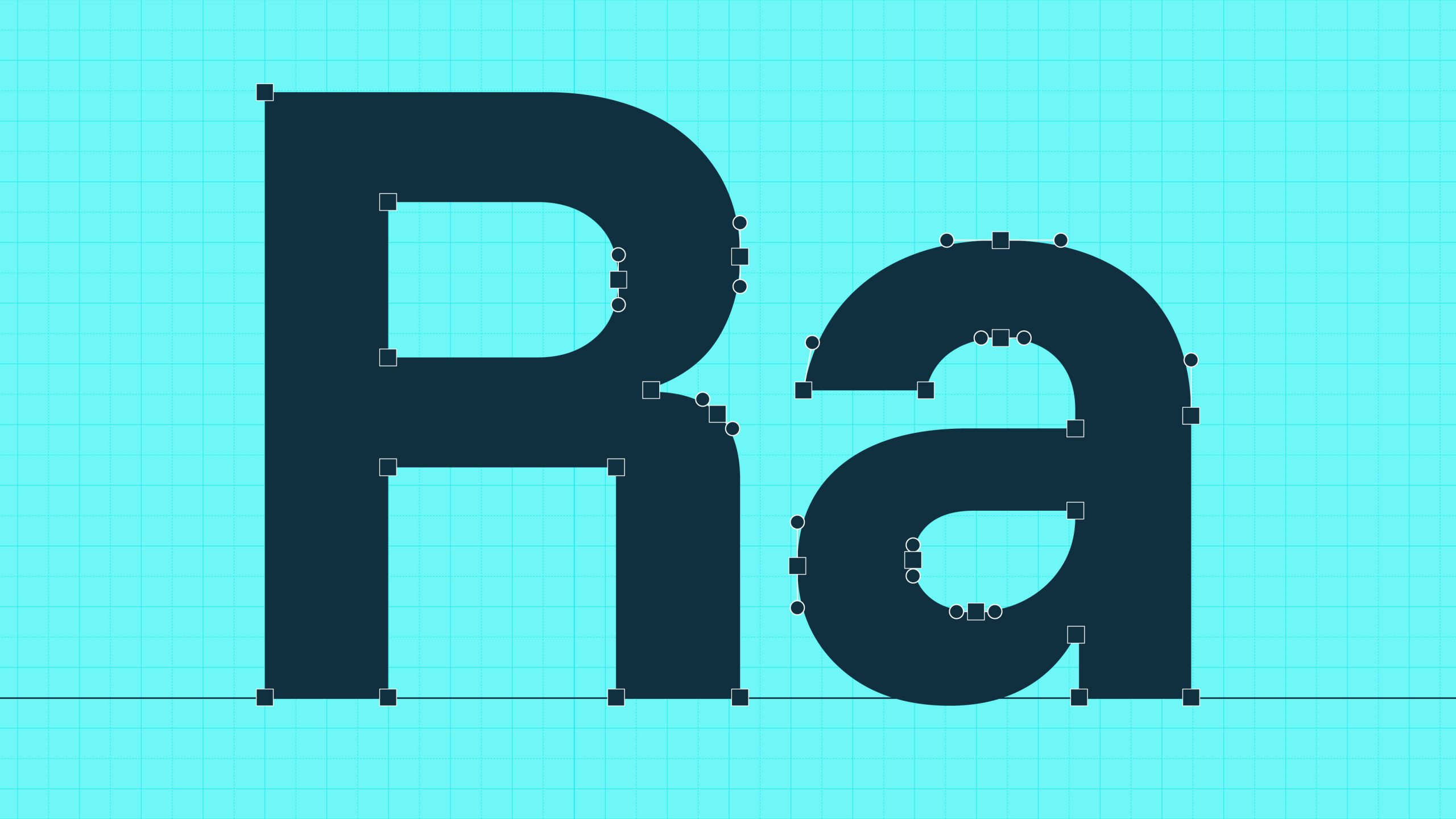 Grafik mit den Buchstaben R und a in dunkelblauer Farbe vor einem hellblauen Rasterhintergrund.